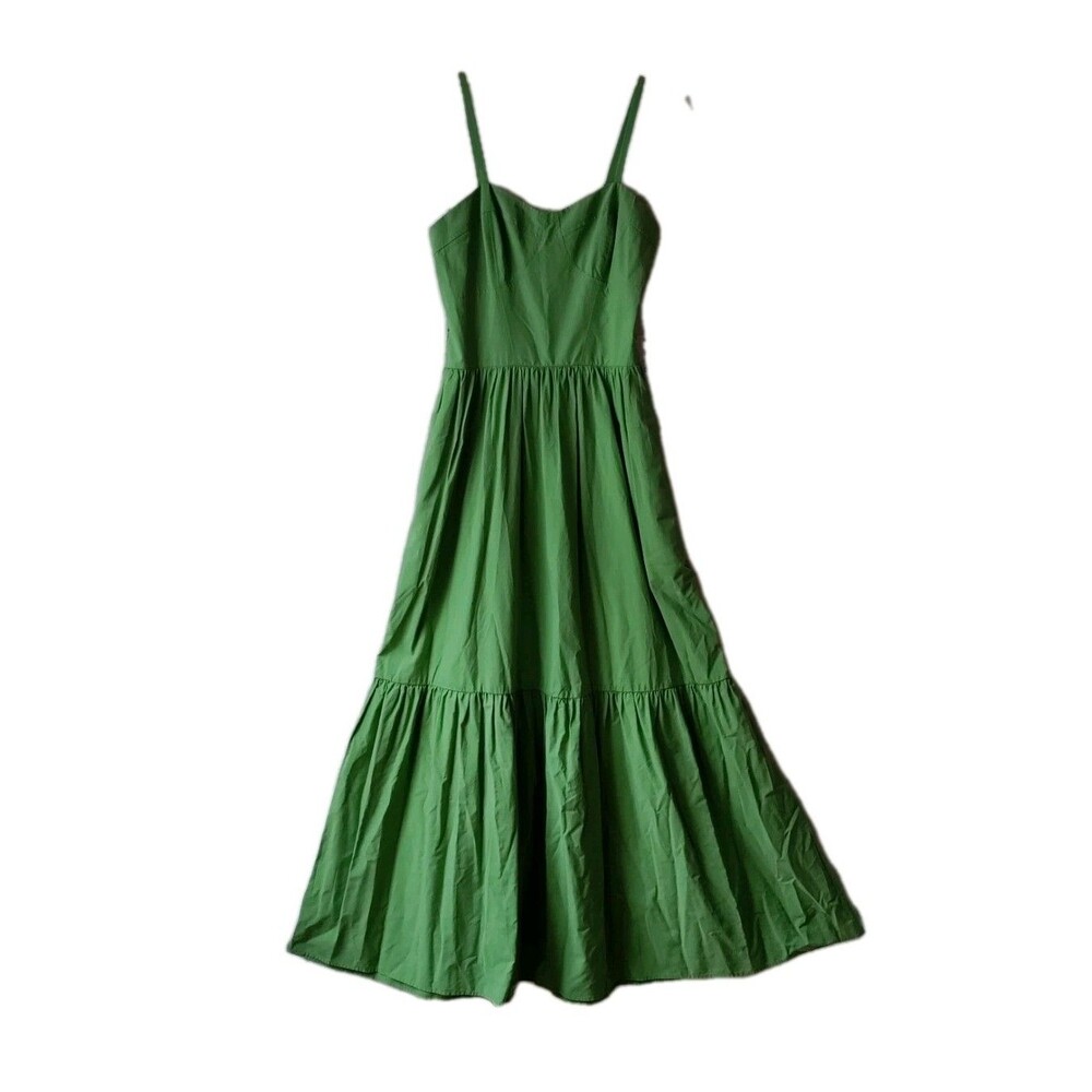 Young Fabulous & Broke Tiered Smocked Back Maxi Dress Pockets Green Women's Sz M